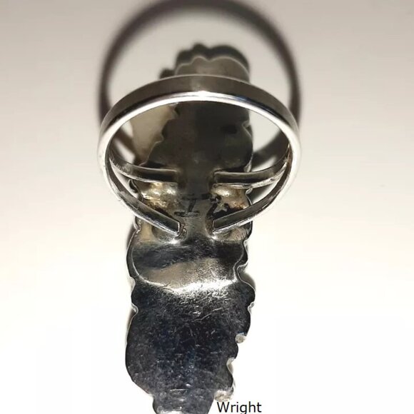 Navajo Sterling Silver Elongated Malachite Turquoise Feathers Ring 6.5 - Picture 4 of 5